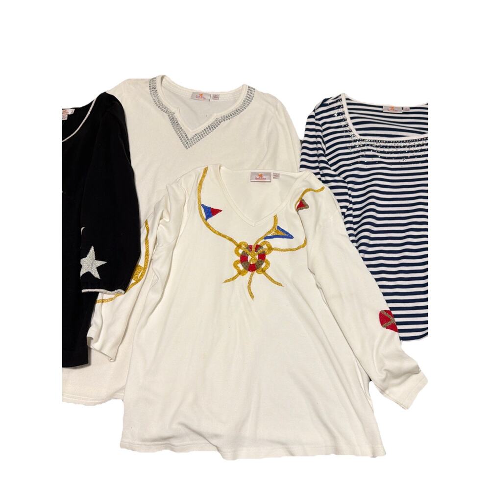 Quacker Factory Lot of 4 Women's XL Tops And Swim Cover Up Studded Nautical Star - Picture 3 of 15